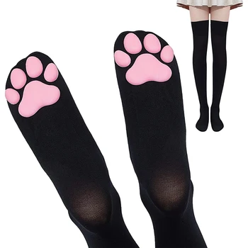 WYXCEN 1 Çift Kedi Pençe Ped Çorap 3D Uzun Tüp Kedi Pençe Çorap İki Boyutlu Anime Diz Üzerinde Çorap Lolita Ped Çorap
