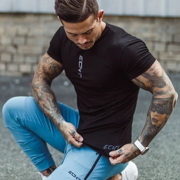 WZFJM t-shirt Erkekler Spor Salonları Spor Kısa kollu Gevşek Tee üst Erkek Egzersiz Siyah tshirt vücut geliştirme Yaz Yeni Pamuk Marka Giyim