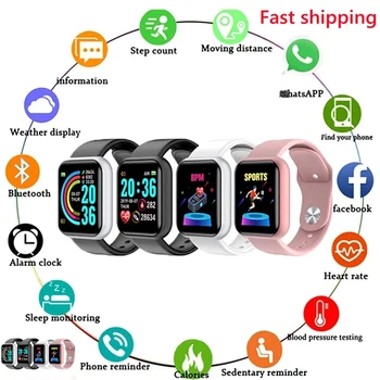 Y68 akıllı saat Android IOS İçin Kadın Erkek Çocuk Smartwatch spor fitness takip chazı Kalp Hızı İzleme Saatler Bilezik