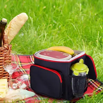 Yalıtımlı Öğle Yemeği Çantası Kadın Erkek Soğutucu Çocuklar Tote Gıda Piknik Termal yemek kabı, Siyah