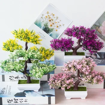 Yapay Bitkiler Bonsai Küçük Ağaç Pot Sahte Bitkiler Çiçekler Saksı Süsler Ev Odası Masa Dekorasyon Otel Bahçe Dekor