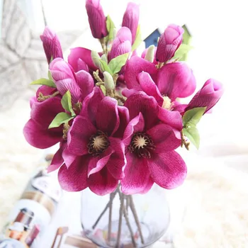 Yapay çiçek Manolya Şube Düğün Dekoratif İpek Manolya Sahte Çiçekler Ev Partisi Dekoru için