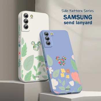 Yapraklar Çiçek Mickey Mouse Telefon Kılıfı için Samsung Galaxy S22 S21 S20 FE S10 Not 20 10 Ultra Lite Artı Sıvı Sol Halat Kapak
