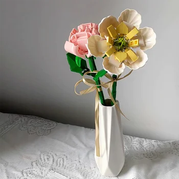 Yaratıcı Uzman Fikirleri DIY Çiçek Buketi Laleler Güller Arkadaş Doğum Günü Süslemeleri Moc Modüler Tuğla Modeli Yapı Taşı Kız Oyuncaklar