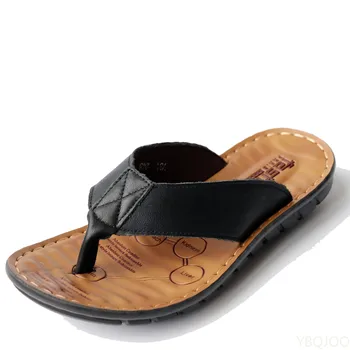 Yaz Ayakkabı Deri erkek Flip Flop Ayakkabı Açık Plaj Rahat Düz Terlik Trend Düz kaymaz Klip Ayak Sandalias Büyük Boy