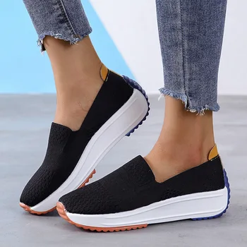 Yaz Ayakkabı Kadın 2022 Kore Tarzı Beyaz Nefes Örgü Eğlence Açık Artı Boyutu Slip-On kadın ayakkabısı Üzerinde Kayma Feminino