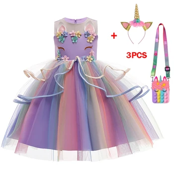 Yaz elbisesi Kızlar İçin Çocuk Karnaval Doğum Günü Partisi Unicorn Prenses Elbiseler Çiçek Kız düğün elbisesi Çocuklar Vestidos 3-12Y