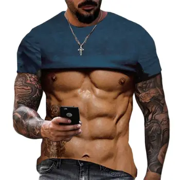 Yaz Gelgit Marka Sıcak Satış Yakışıklı Moda Sert Adam Kaslı Erkek T-shirt 3d Abs Baskı erkek Punk Rock Moda İnce Üst