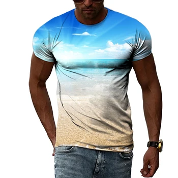 Yaz Trendi erkek Manzara grafikli tişört, Moda Kişilik Tadı Rahat Hip-Hop Tarzı 3D Baskı Kısa Kollu.