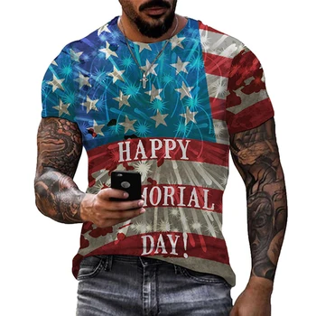 Yaz Yeni erkek tişört Amerikan Bayrağı 3D Baskılı erkek Kısa Kollu Nefes Yuvarlak Boyun Sokak Moda Rahat ABD T Shirt