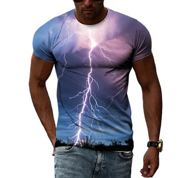 Yaz Yeni Moda Yıldırım grafik t shirt Erkekler İçin Rahat 3D Doğal İklim Baskı T-Shirt Kişilik Serin bluz t-shirt