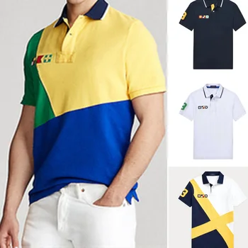 Yaz Yüksek Kaliteli %100 % Pamuk Yaka Renk engelleme Malezya Mektup Nakış Üst erkek Kısa kollu erkek Polo Üst T-shirt