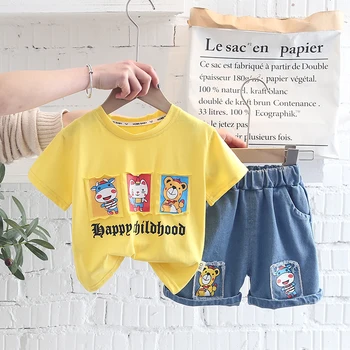 Yaz Çocuk Erkek Bebek Kız Giysileri Bebek Karikatür Pamuk T Gömlek Şort 2 adet / takım Çocuk Moda Rahat Spor Takım Elbise 0-5 yıl