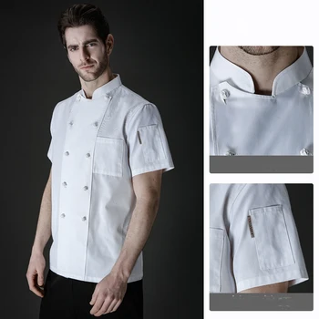 Yaz şef ceket kruvaze şef ceketi otel restoran ekmek ış giysisi erkekler aşçı profesyonel üniforma beyaz gömlek