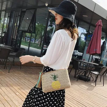 Yazlık hasır çanta kadın 2020 yeni Kore taze ananas plaj vahşi omuz askılı çanta cep bozuk para cüzdanı kadınlar