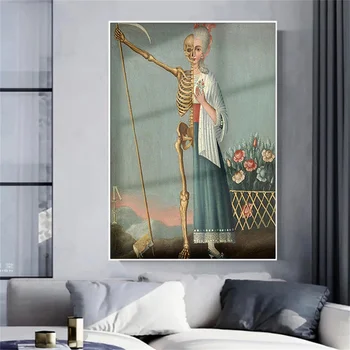 Yaşam ve Ölüm Tuval Boyama Kafatası ve Kadın Sanat Posterler ve Baskılar duvar Sanatı Resimleri ıçin Oturma Odası Retro Ev dekor