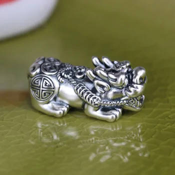 Yeni! 100 % 3D 999 Gümüş Pixiu Boncuk Vintage Gümüş Fengshui Piyao Boncuk İyi Şanslar Takı Boncuk Şanslı Servet Pixiu Boncuk