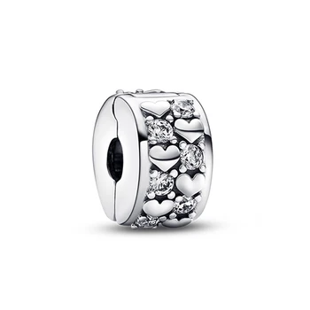 Yeni 925 Gümüş aşk shining Charm Kristal zirkon klip Boncuk Fit 925 Orijinal Bilezikler Moda DIY Kadın Takı