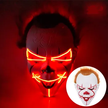 Yeni cadılar bayramı maskesi korku gerçeklik korku LED maske tam yüz palyaço maskesi malzemeleri Masquerade Hip Hop atlama soğuk ışık maskesi