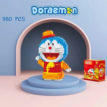 Yeni Doraemon Serisi Zenginlik tanrısı, noel Doraemon Modeli Minyatür Yapı Taşları Eğitici çocuk Oyuncak Hediye