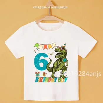 Yeni Erkek / Kız Karikatür Dinozor Baskı Numarası Adı T-Shirt Çocuklar Sevimli doğum günü hediyesi Giysileri Bebek Dinozor Karikatür T-Shirt