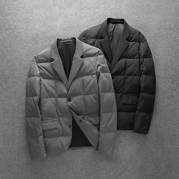 Yeni erkek Kış 90 % Beyaz Ördek Aşağı Blazer Parka İnce Basit İş Rahat Ofis Moda Erkek uzun kaban Tutmak sıcak ceket