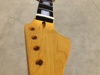 Yeni Gitar Boyun 22 fret 25.5 inç Akçaağaç Gülağacı Klavye Blok Kakma Parlak Sarı Ters Kafa