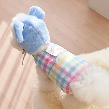 Yeni Ins Kış Köpek Ceket Ceket Ekstra Kalın Kedi Kedi Kolsuz Pamuk Ceket Ekose Evcil hayvan giysileri Tasarımcı Köpek Giysileri Vermek şapka