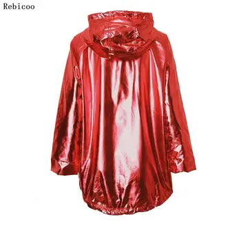 Yeni kadın Ceketleri Metalik Renk Bombacı Ceket Bayan Giyim Kapşonlu Bahar Ceket Femme Zip up Su Geçirmez Ceket