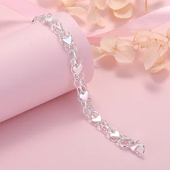 Yeni lüks 925 Ayar Gümüş klasik kalp bilezikler kadınlar için moda tasarımcısı takı düğün parti doğum günü hediyeleri