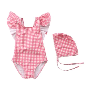 Yeni Mayo Kızlar için Bebek Tek parça Mayo Güneş Koruma Yürümeye Başlayan Çizgili Kawaii Ruffles Bebekler Mayolar Banyo Kıyafetleri