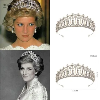 Yeni Prenses Diana Taç Kristal ve Inci Gelin saç aksesuarları Vintage gelin tacı Taç Düğün saç takı Kraliyet