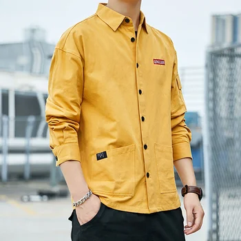 Yeni Stil Retro Ofis Gömlek erkek Uzun Kollu İşlemeli İlkbahar Ve Sonbahar Gömlek Kore Moda günlük kıyafetler İş Ceket