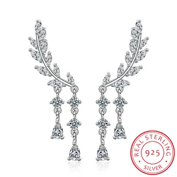 Yeni Stil Ücretsiz Kargo Moda 925 gümüş iğne Kanatları Saplama Küpe Kristal Püskül Küpe Takı Pendientes Brincos
