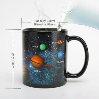 Yeni tasarım güneş sistemi sihirli kupalar, sıcaklık değiştirme fincan, renk bukalemun kupalar ısıya duyarlı fincan kahve çay kupa yenilik hediye
