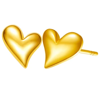 Yeni Varış 999 24K Sarı Altın Küpe Kadınlar Pürüzsüz Kalp Saplama Küpe