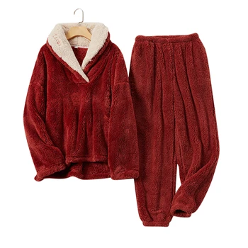Yeni Varış Sonbahar kışlık pijama Seti Kadın Loungewear Polar Pijama Ev Takım Elbise Gecelik Bayanlar Sıcak Peluş Salonu pijama