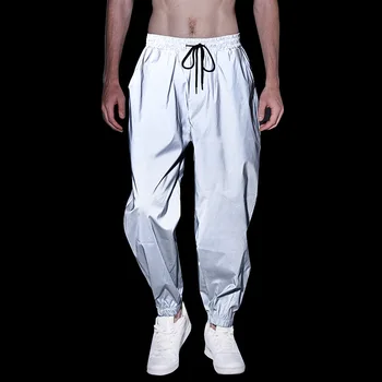 Yeni Yansıtıcı Erkek Eşofman Pantolon Elastik Bel Rahat Moda Hip Hop Dans Noctilucent Açık Koşu Sweatpants Pantolon