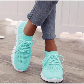 Yeni Yaz Sneakers Kadınlar üzerinde Kayma Örgü Hafif Nefes koşu ayakkabıları Kadın Yürüyüş Platformu Rahat Kadın rahat ayakkabılar