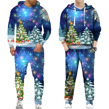 Yeni Yıl Noel Hoodie / Takım Elbise Baba Anne ve Çocuk Aile Eşleştirme Parti Festivali Kıyafetler Noel giyim setleri Cosplay Eşofman