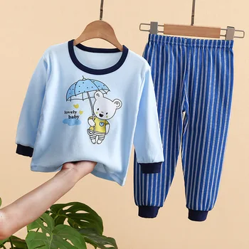 Yeni Çocuk Erkek Kız Pijama Setleri Karikatür Uzun Kollu T-Shirt Pantolon ile Yenidoğan Bebek Bahar Sonbahar Uyku giyim setleri