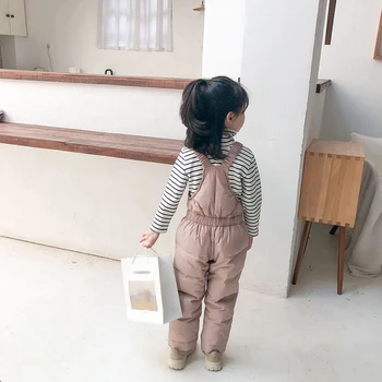 Yeni Çocuk Kalınlaşmak Rüzgar Geçirmez Tulum Bebek Kız Erkek Kış Sıcak Aşağı Tulum Yürüyor Çocuk Düz Renk Dış Pantolon Elbise
