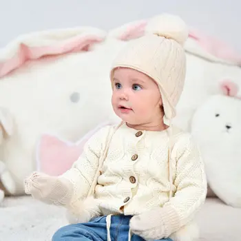 Yenidoğan Bebek Şapka Eldiven ile Pamuk Kaput Bebek Bere Şapka Yeni Doğan Hediye Kızlar için Kap Erkek Bebek Şapka Bebek Yürümeye Başlayan Aksesuarları