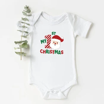 Yenidoğan noel hediyesi Benim İlk Noel Bebek Kısa Kollu Bodysuit Sevimli Karikatür Baskılı Bebek Giysileri Bodysuit Bebek Parti Hediye