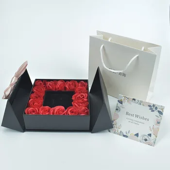 Yenilik hediyelik sabun çiçek Hediye Kutusu İle 16 Gül ve 100 Dil Seni Seviyorum Kolye ve çanta