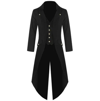 Yetişkin Erkekler Ortaçağ Kostüm Victoria Smokin Vintage Beyefendi Tailcoat Ceket Gotik Steampunk Bel Ceket Cadılar Bayramı Palto 5Xl