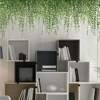 Yeşil Yapraklar Ve Şube duvar çıkartmaları Oturma Odası İçin Duvar Çıkartmaları Suluboya Bitkiler PVC Çıkartmalar Yatak Odası İçin Su Geçirmez Poster
