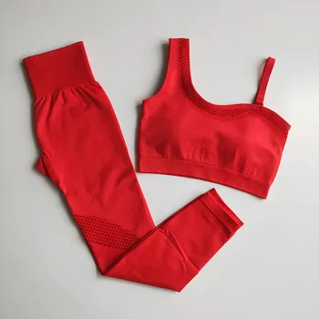 Yoga Seti Kadınlar egzersiz kıyafetleri Bir Omuz Kemeri Yakınsak Sutyen Spor Pantolon Koşu Eğitim Spor Eşofman İki parçalı Set