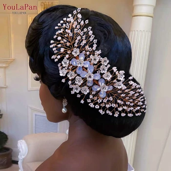 YouLaPan HP279 Zarif Düğün Saç Tarak Gelin saç aksesuarları El Yapımı Boncuklu Çiçek Yan Saç Tarak Kadınlar için Kız Şapkalar
