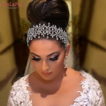 YouLaPan HP404 Düğün Taç Rhinestones Gelin Başlığı Gümüş Kristal Tiara Düğün saç aksesuarları Pageant Kadın Headdress